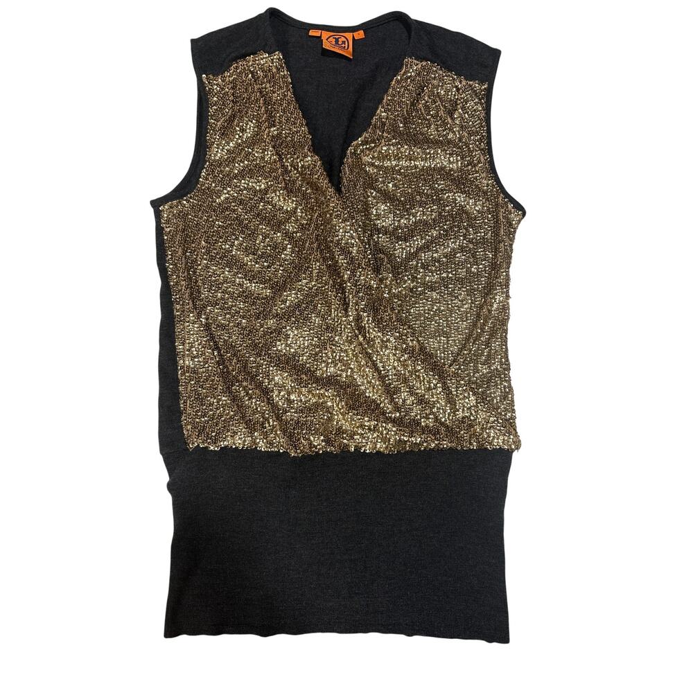 Tory Burch SZ S sequin-embellished top Sleeveless Wool Gold Glam Party Holiday